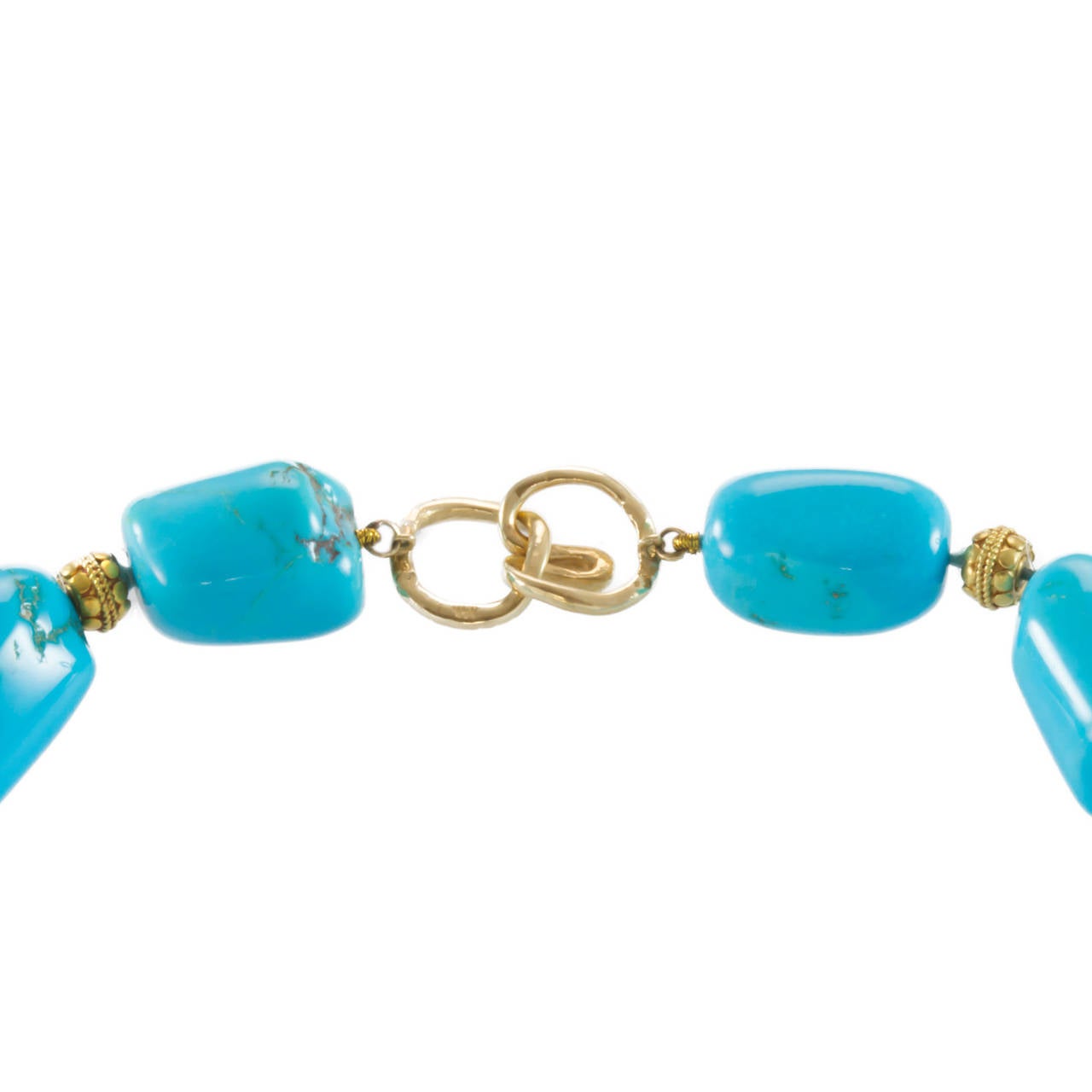 Women's 20th Century Turquoise Nugget  Bead Gold Necklace For Sale