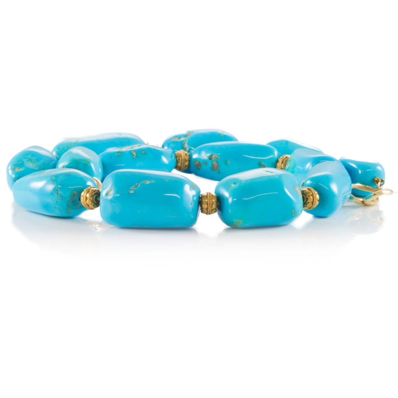 20th Century Turquoise Nugget  Bead Gold Necklace In Excellent Condition For Sale In Jacksonville, FL
