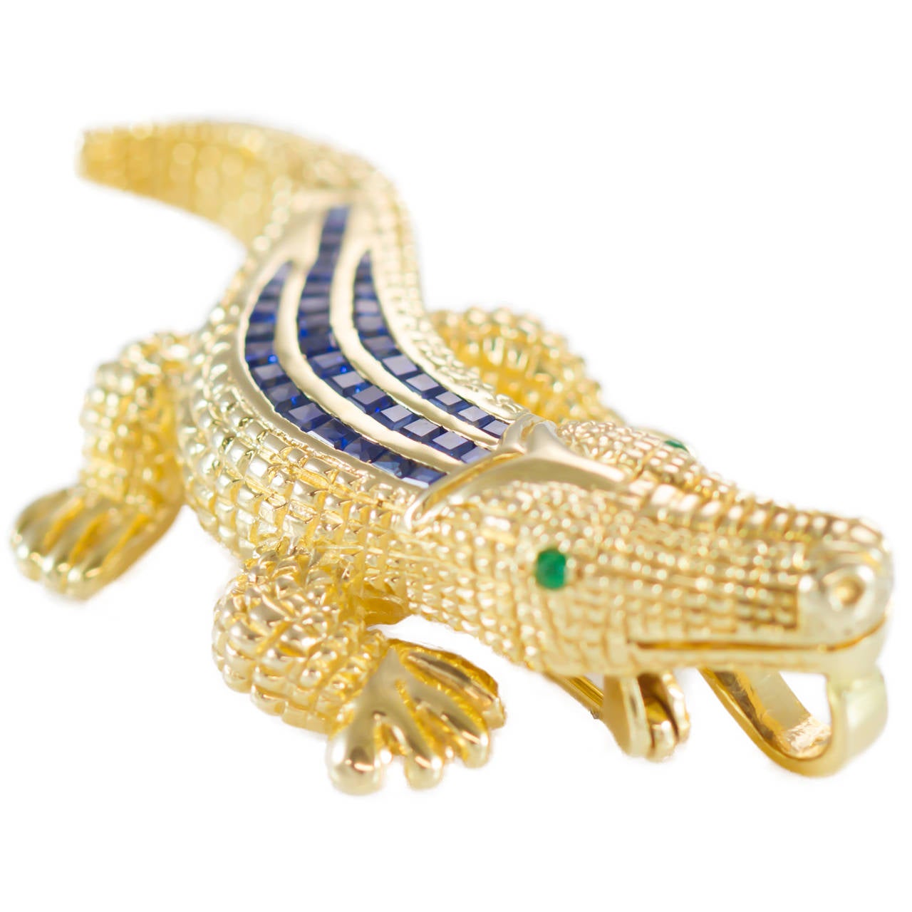 Sapphire Emerald Gold Alligator Brooch