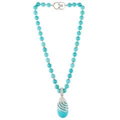 Turquoise Diamond Gold Beaded Necklace