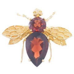 Vintage Garnet Gold Wasp Brooch