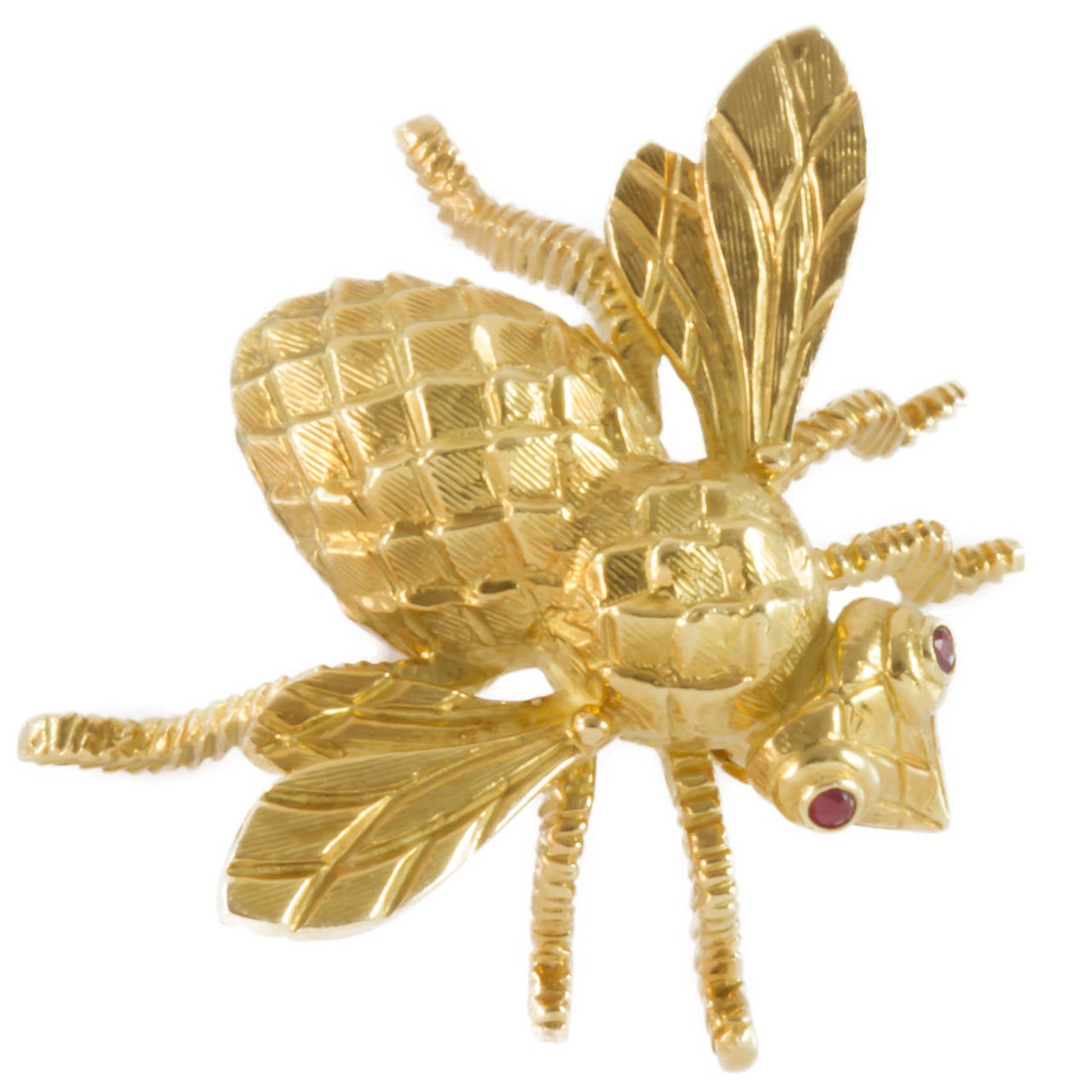 Ruby Gold Bee Brooch For Sale