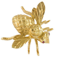 Vintage Ruby Gold Bee Brooch