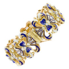 1950s Edwardian Style Enamel Gold Bracelet
