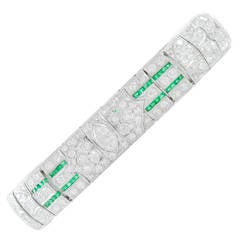 1920s Emerald Diamond Platinum Link Bracelet