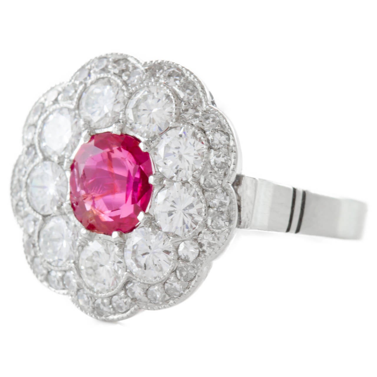Circa 1950's Art Deco Platinum Ruby and Diamond Ring