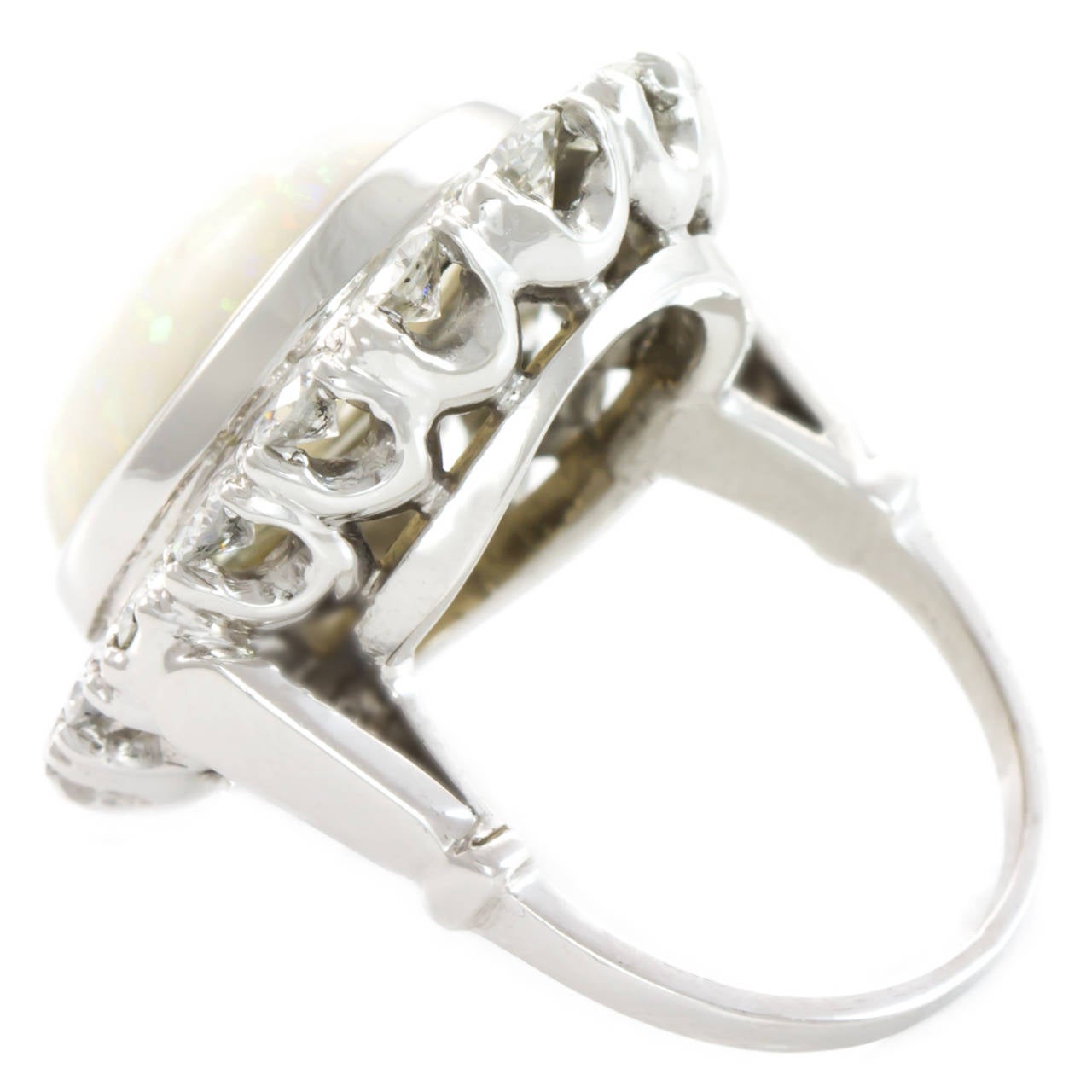 Women's Cabochon Opal Diamond Platinum Ring For Sale