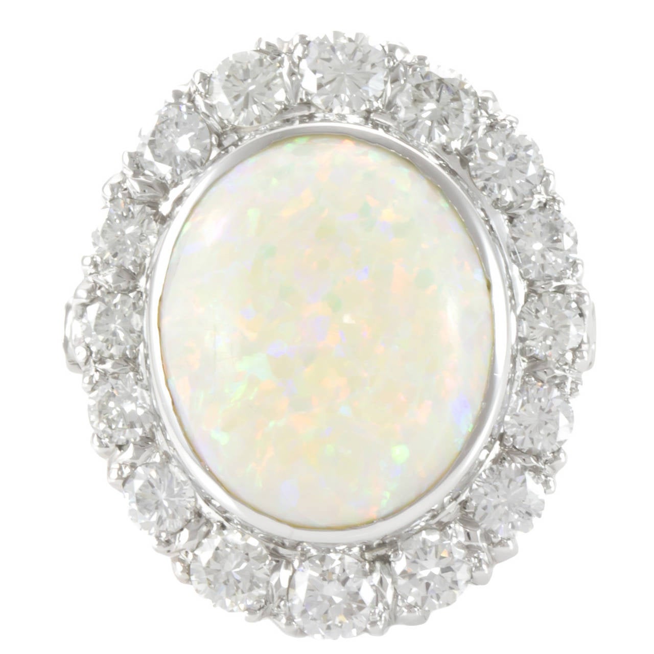Cabochon Opal Diamond Platinum Ring For Sale