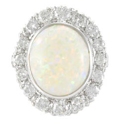Cabochon Opal Diamond Platinum Ring