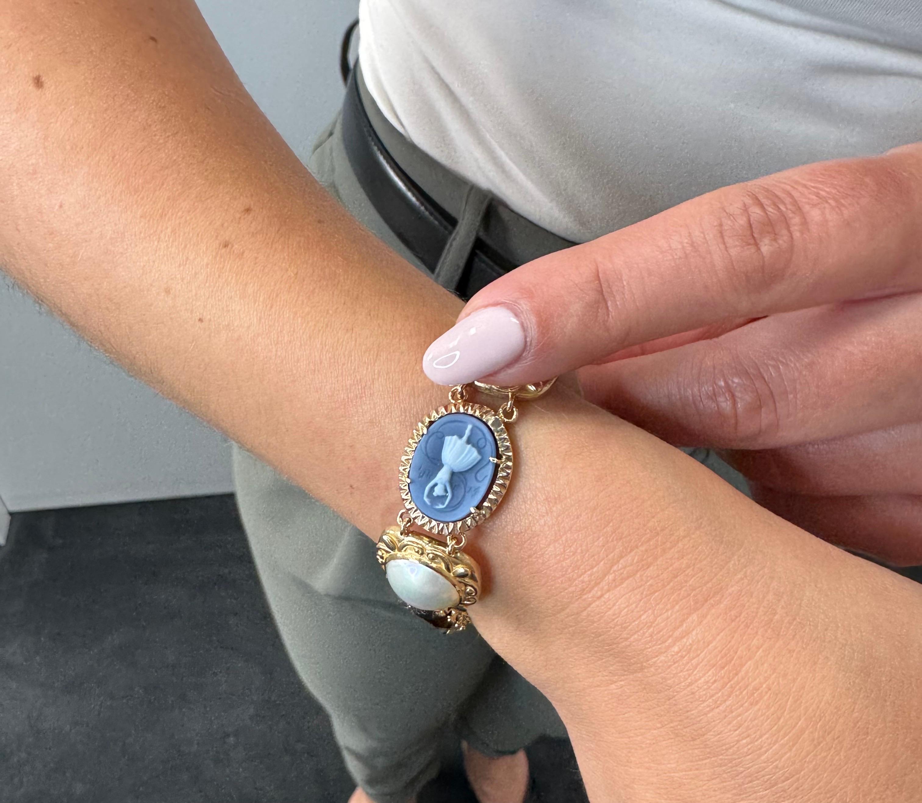 Vintage Components -14K Yellow Gold Mobe Pearl, Cameo and Smokey Topaz Bracelet For Sale 3