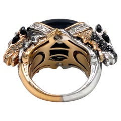 Bague unique en or rose 18 carats, cabochon de spinelle noir, double cheval, diamant