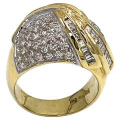 Vintage 18k Two Tone 2.15 Carat Pavé Diamond Dome Ring with Swirl Design
