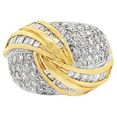 Vintage 18k Two Tone 2.15 Carat Pavé Diamond Dome Ring with Swirl Design