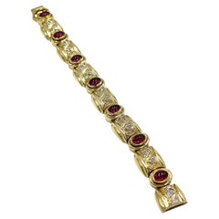 Breites Vintage-Armband mit runden Diamanten im Cabochon-Schliff und rosa Turmalin in Lünette
