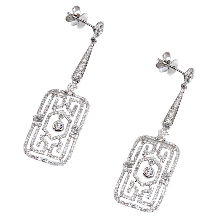 14K White Gold Deco Style Diamond Earrings