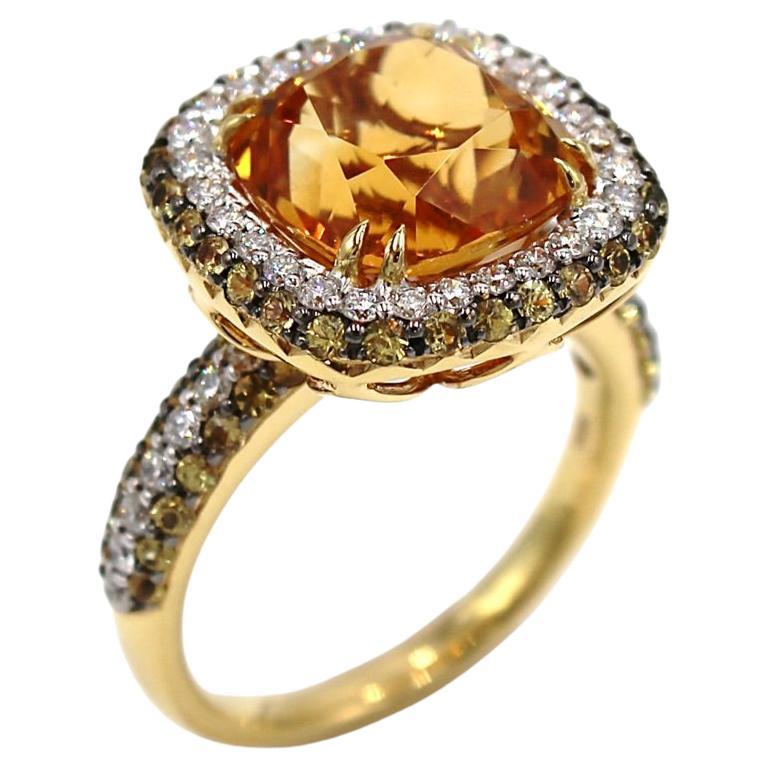 Vanna K 18K Yellow Gold Cushion Shape Citrine Ring with Yellow Sapphires