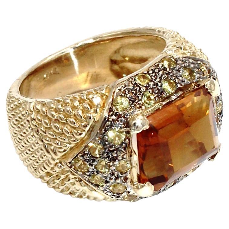 Anello con zaffiri gialli da 1,19 carati e topazio taglio Step da 3,63 carati in oro 14k