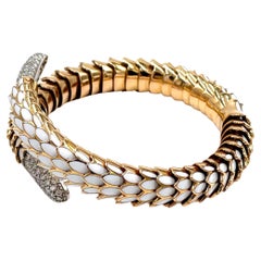 Roberto Coin Animalier 18K Gold Scale Wrap Bracelet with White Enamel & Diamonds