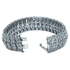 Grand bracelet de style vintage en or blanc 18 carats et diamants ronds de taille brillant