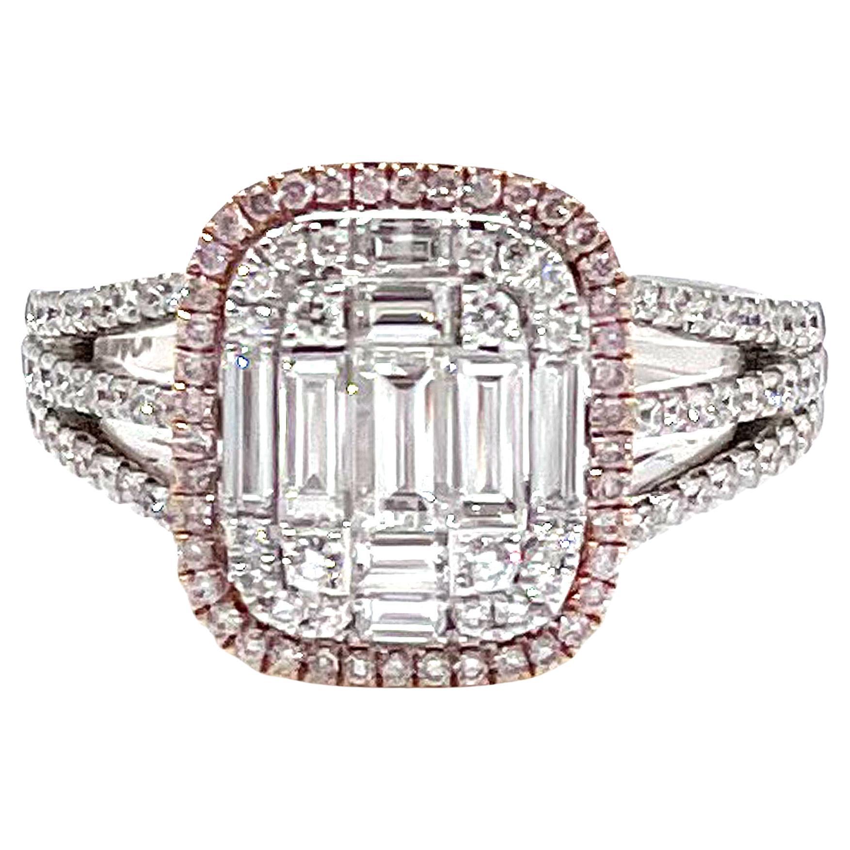Simon G. MR2627 Pink 
White Diamond Ring with Multi Row Shank in 18K Gold For Sale