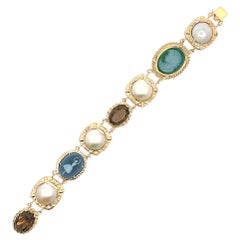 Multicolor 14K Yellow Gold Bracelet with Mobe Pearl, Cameo and Smokey Topaz