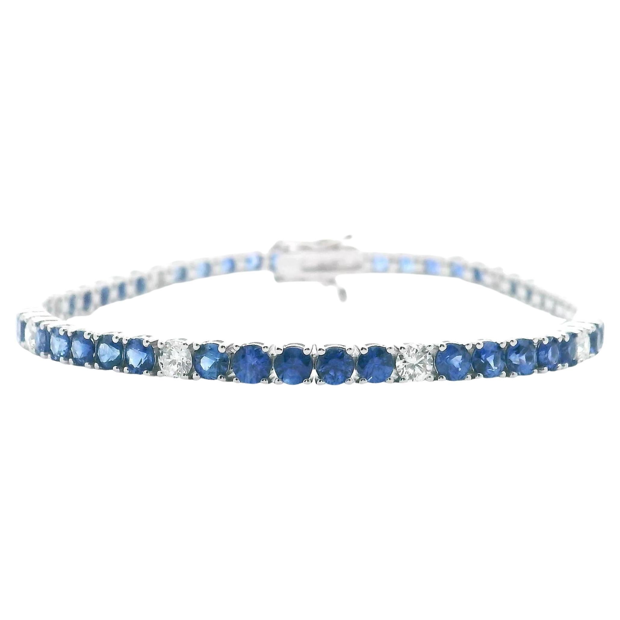 5.95 Ct Round Sapphire & 0.95 Ct Diamond Tennis Bracelet with 14K White Gold