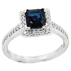 Scott Kay 14K White Gold Engagement Ring with Square Shaped Dark Blue Sapphire