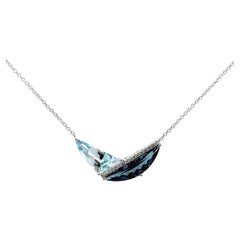 Allison Kaufman 14K White Gold Blue Topaz Geometric Necklace Diagonal Diamonds