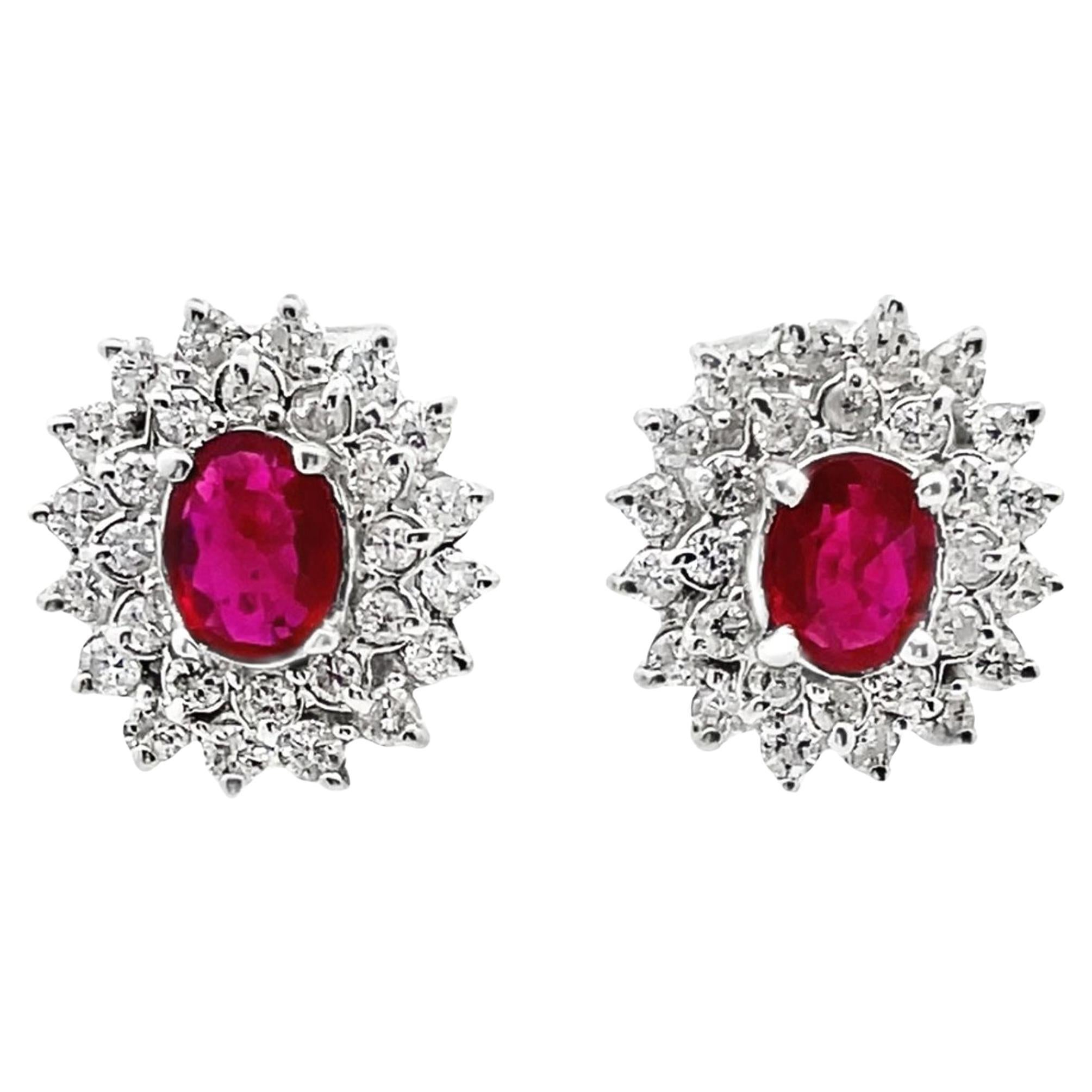 18K White Gold Diamond and Ruby Earrings
