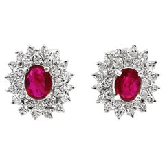 18K White Gold Diamond and Ruby Earrings