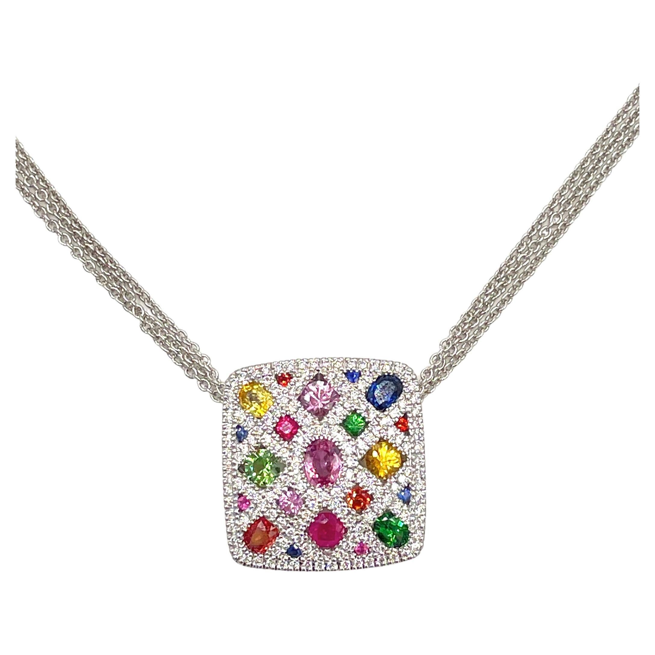 Allison Kaufman Collier coloré en or blanc 14K avec saphirs, grenats et rubis