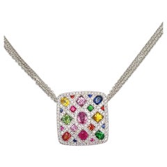 Allison Kaufman Collier coloré en or blanc 14K avec saphirs, grenats et rubis