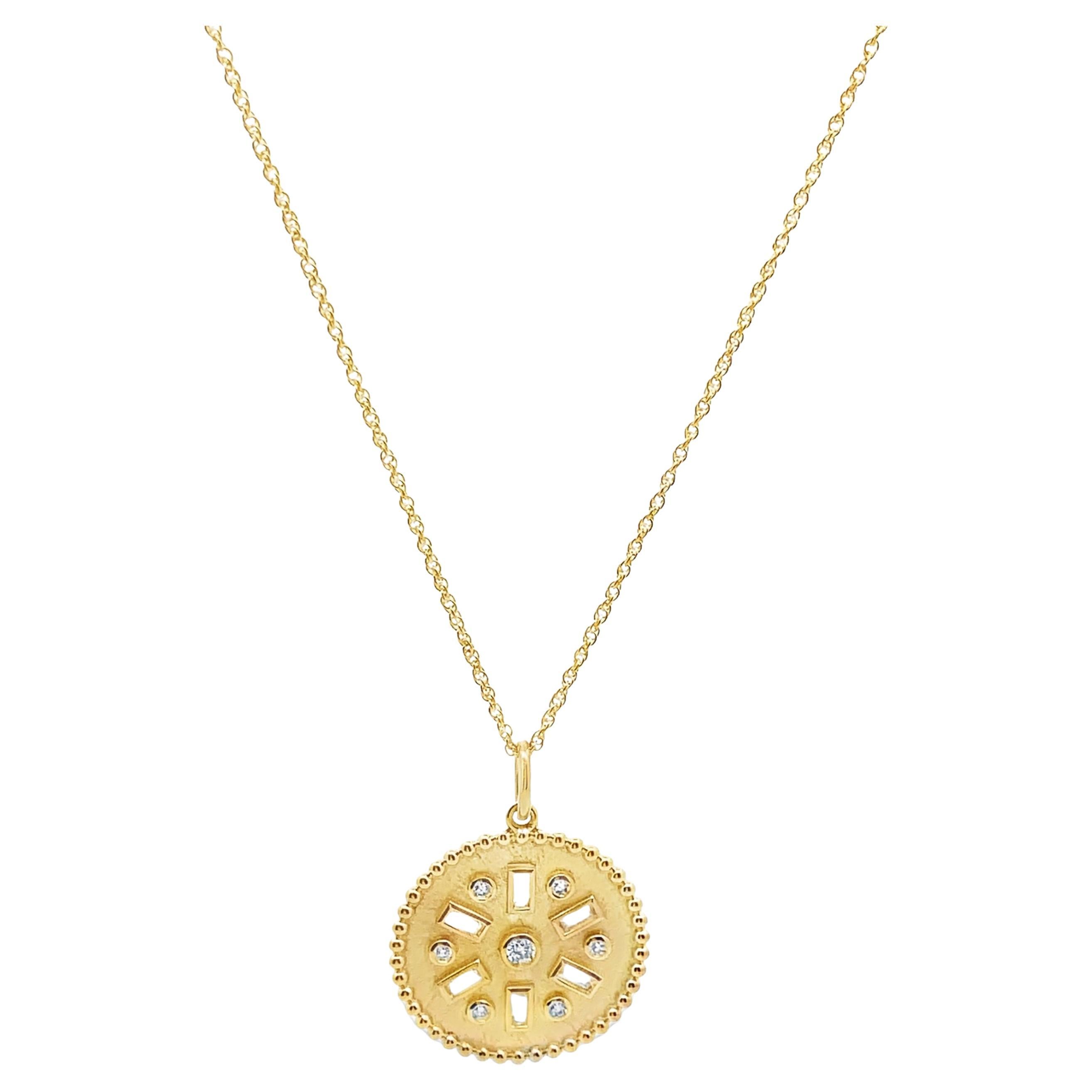 Allison Kaufman Pendant Geometric Diamond Medallion Necklace in 14K Yellow Gold