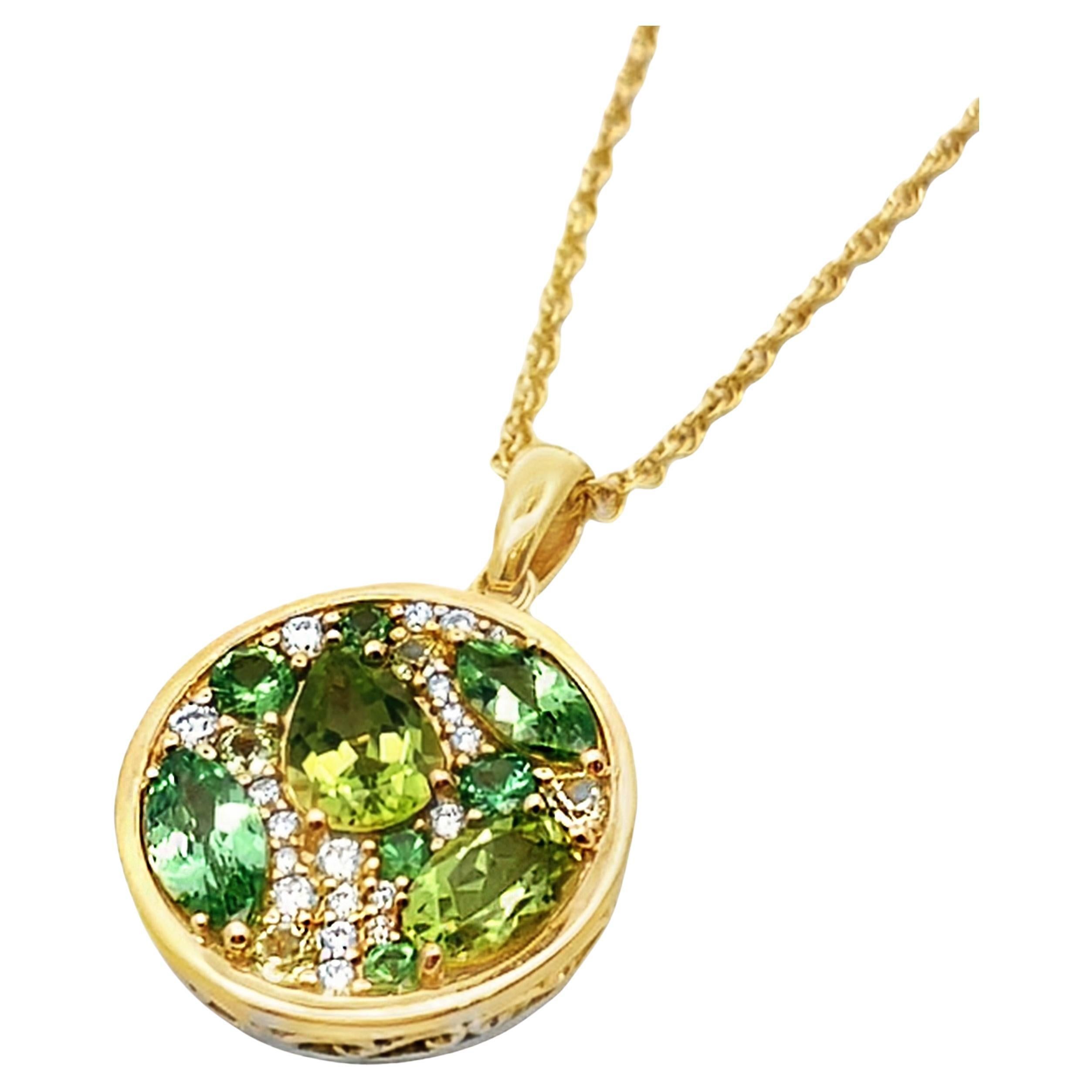 Allison Kaufman - Collier circulaire en or jaune 14K avec diamants, tsavorite et péridot