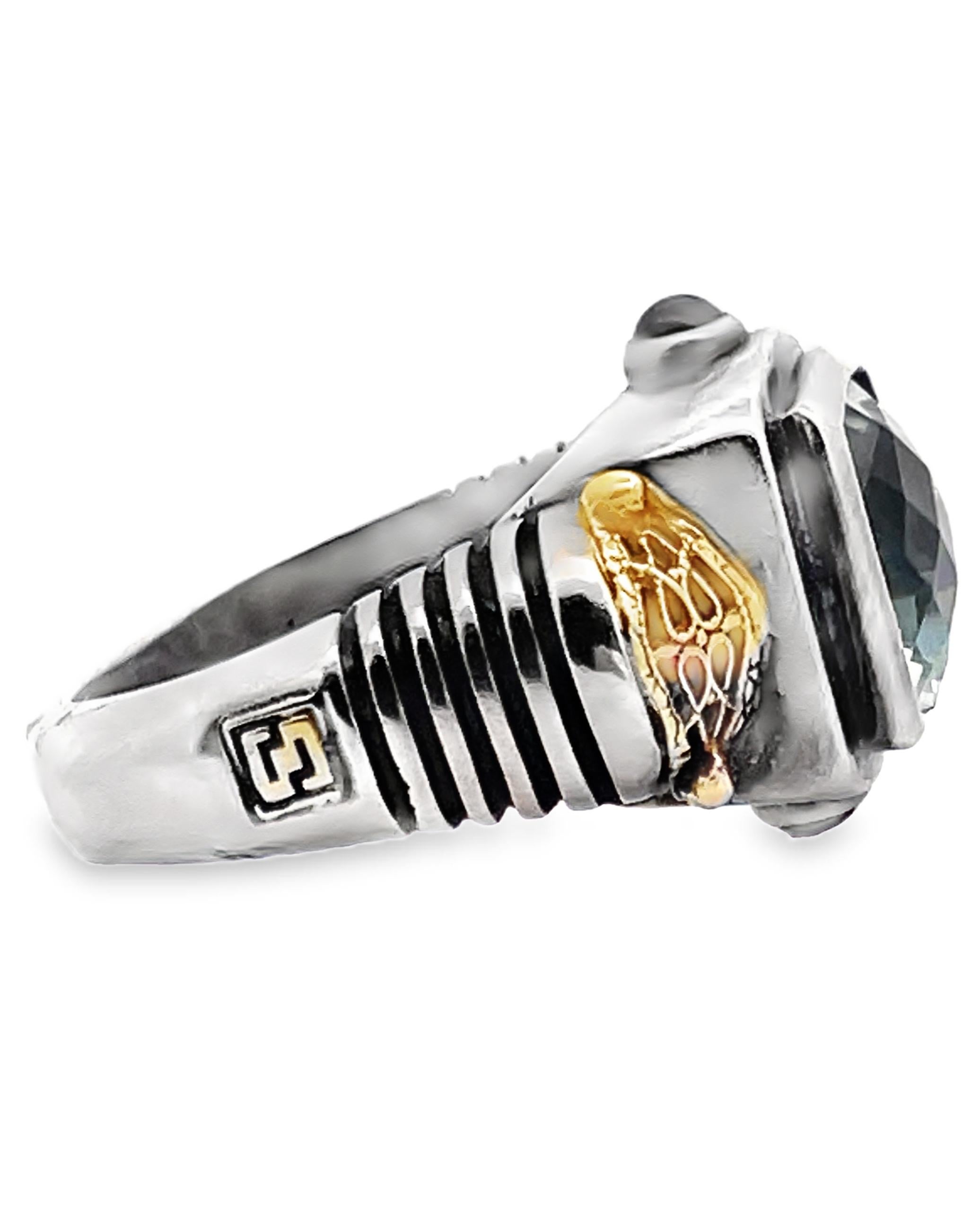 Taille ovale Bague en améthyste verte de William Schraft en argent sterling et or jaune 18 carats en vente