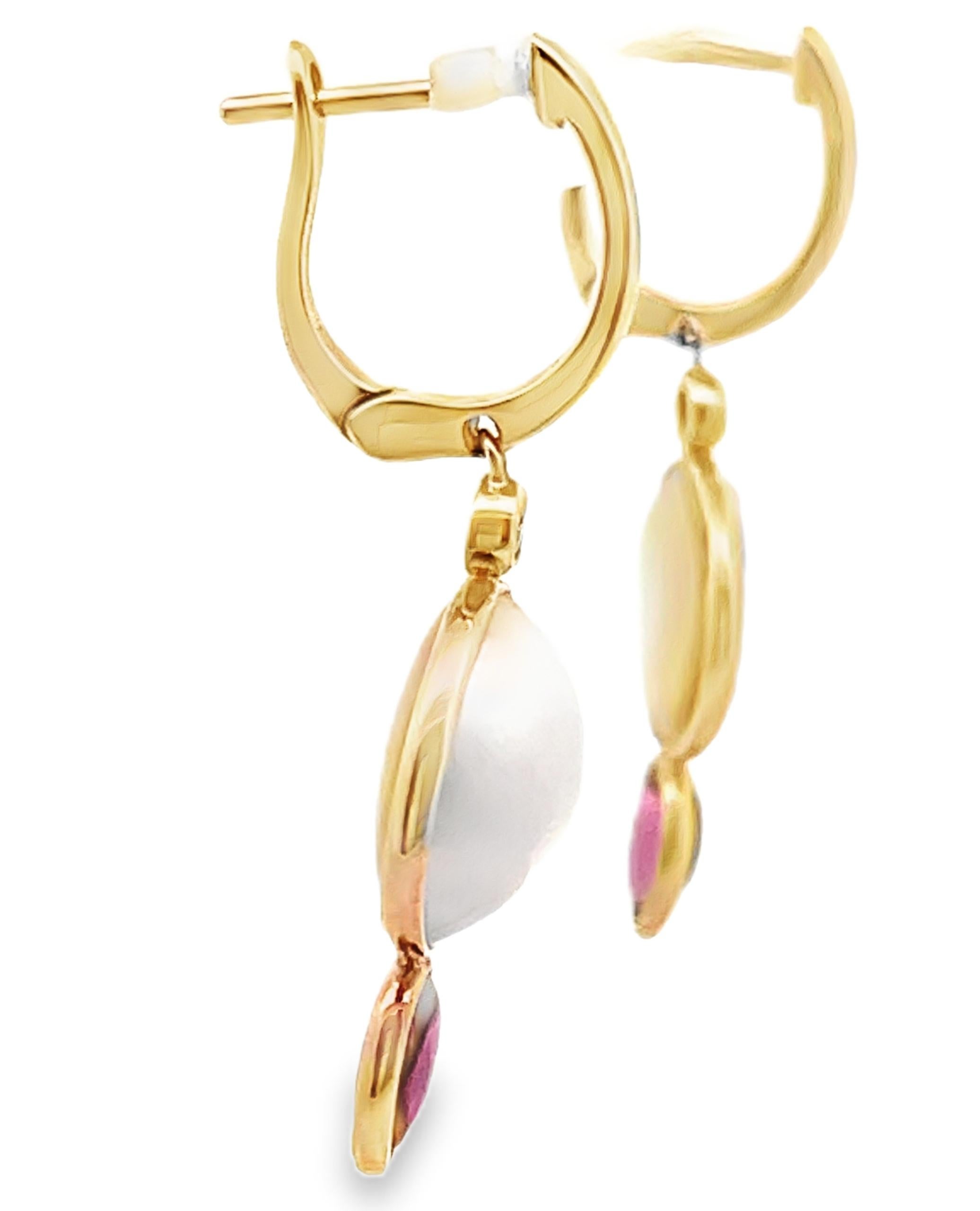 Mabe - Pendants d'oreilles en or 14K avec perles et briolettes Rhodolite - Dos à charnière Pour femmes en vente