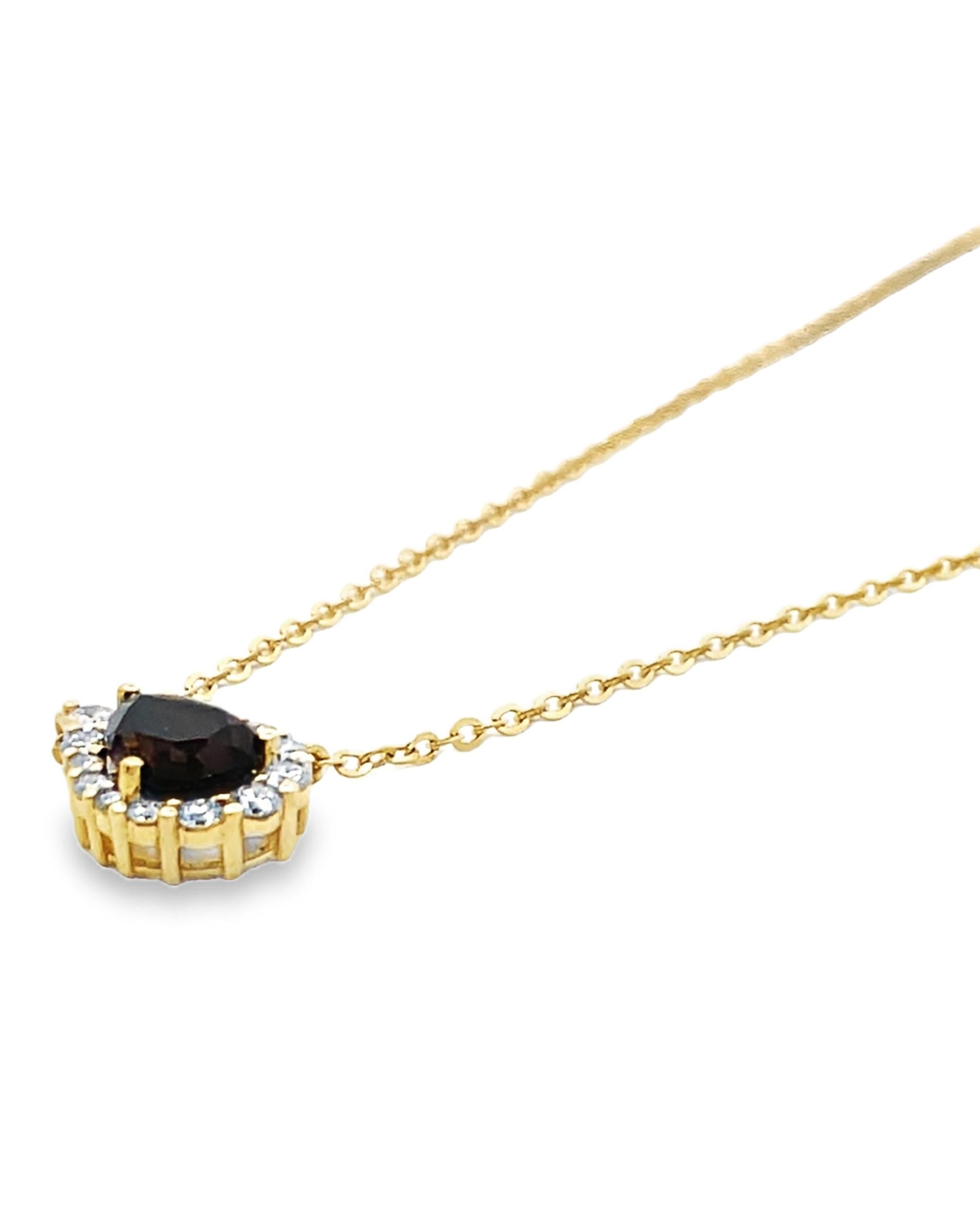 Contemporain Collier en or jaune avec diamants et topaze fumée en forme de larme et longueur ajustable en vente