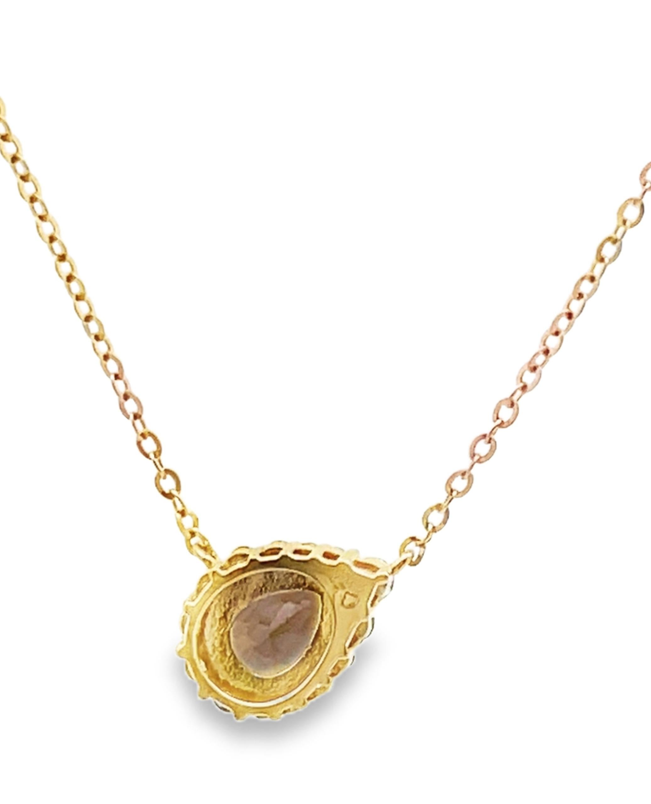 Collier en or jaune avec diamants et topaze fumée en forme de larme et longueur ajustable Neuf - En vente à Old Tappan, NJ