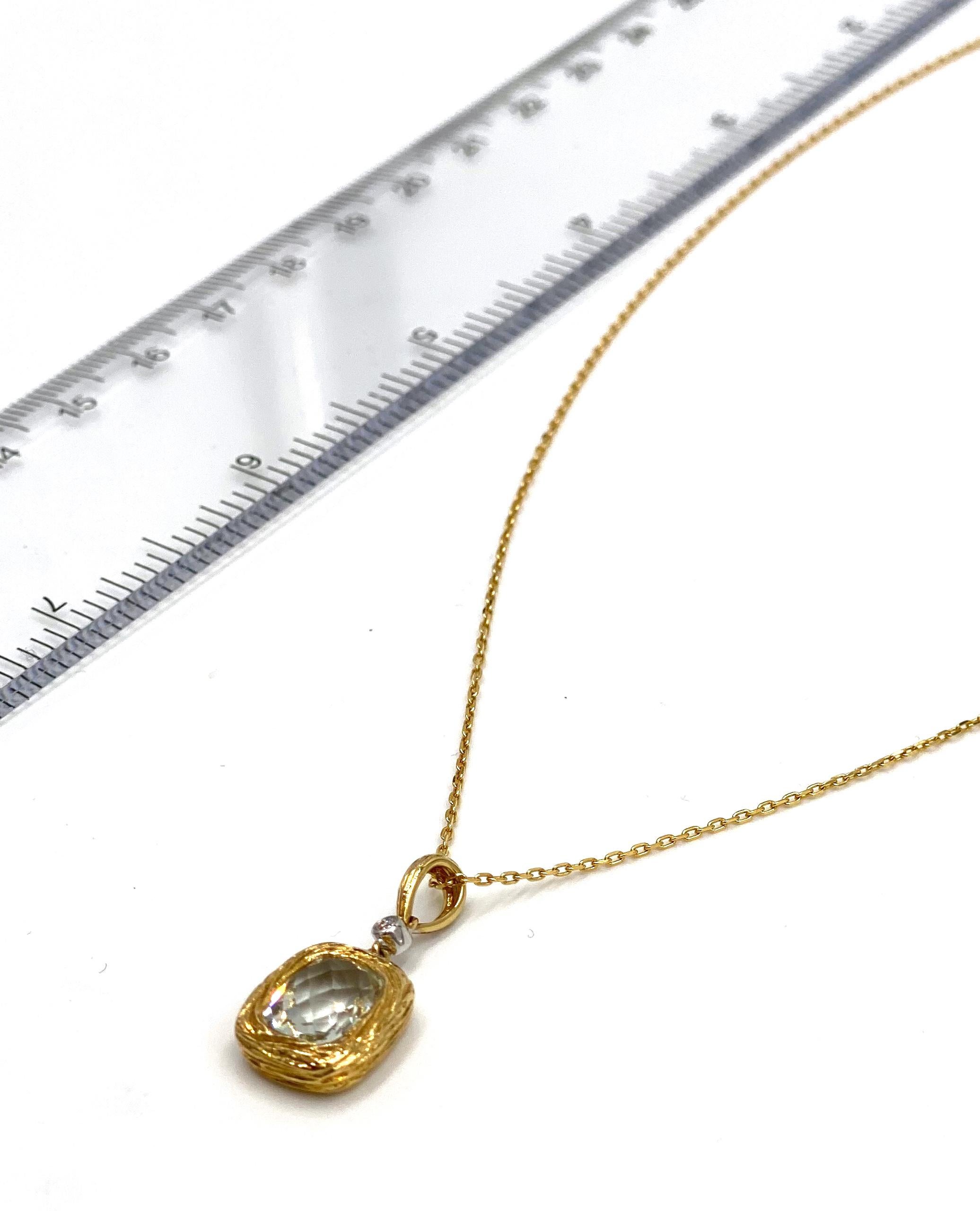 Collier à pendentifs en or jaune avec améthyste verte et diamant rond en vente 1