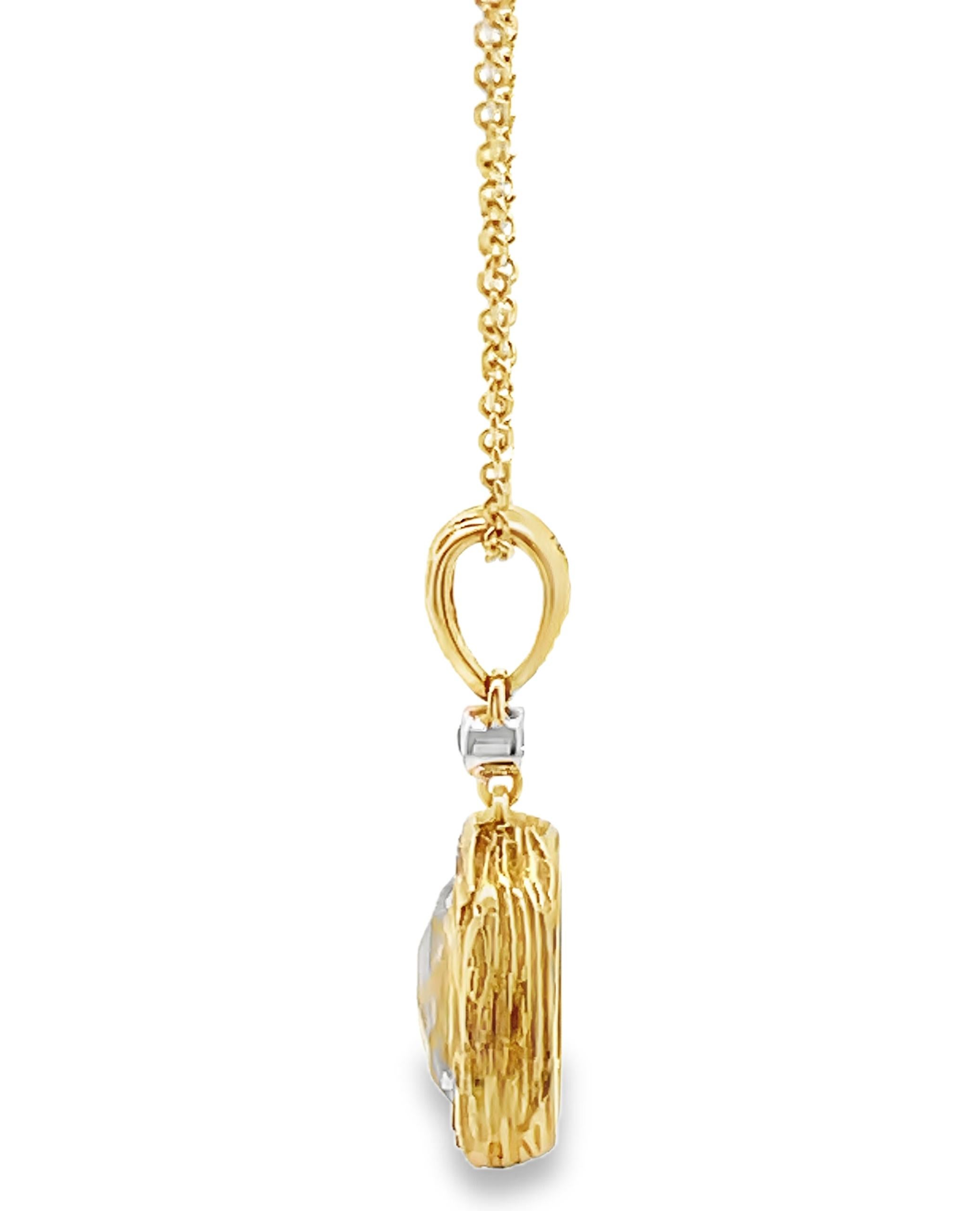 Taille mixte Collier à pendentifs en or jaune avec améthyste verte et diamant rond en vente