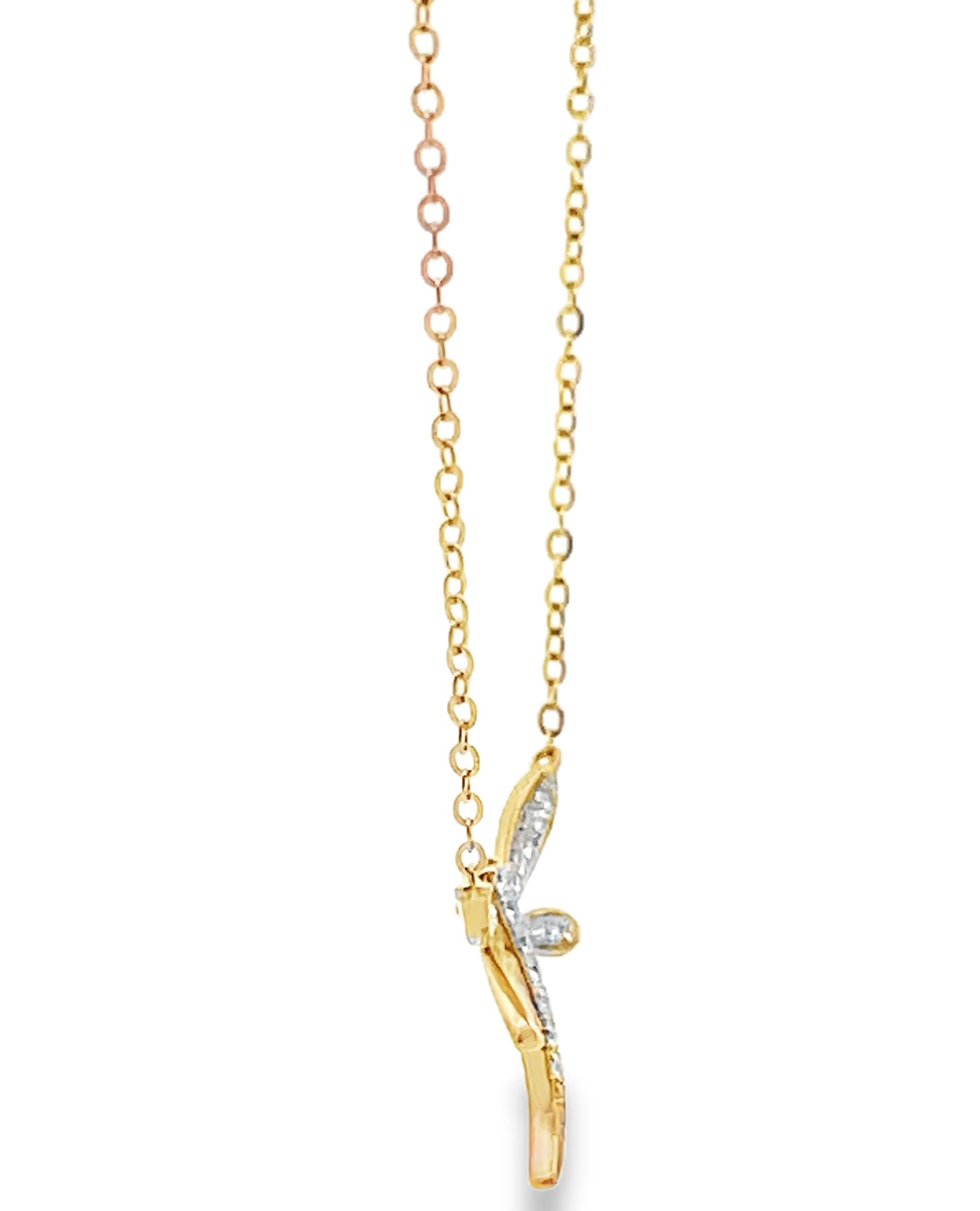 Collana Dragonfly con diamanti in oro giallo 14K In condizioni Nuovo in vendita a Old Tappan, NJ
