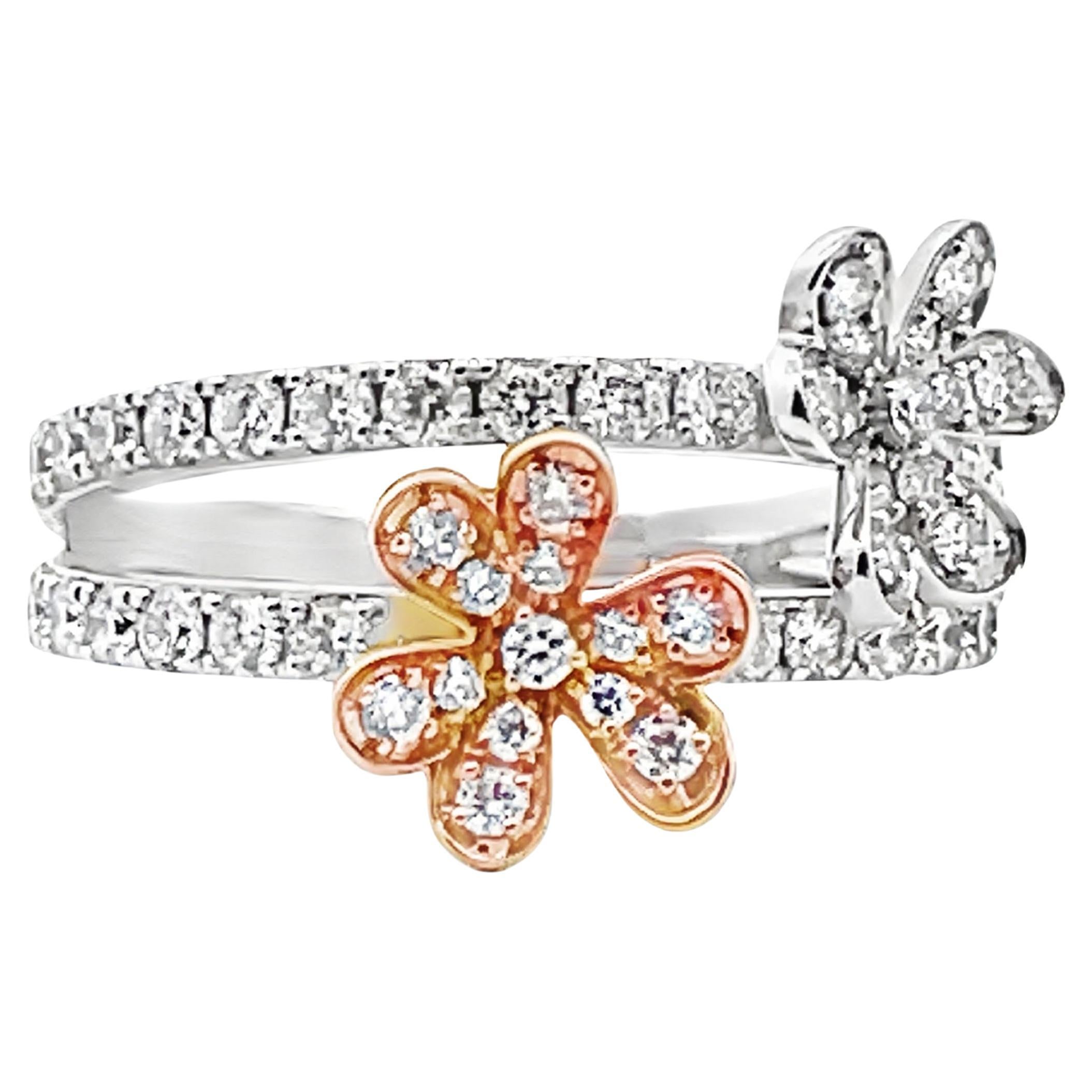 Simon G. LR2568 18K White and Rose Gold Double Flower Ring 0.86 Carat Diamonds For Sale