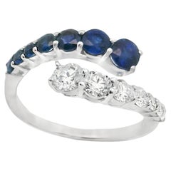 Bypass Ring with Tapering Round Diamonds & Sapphires in 14K White Gold