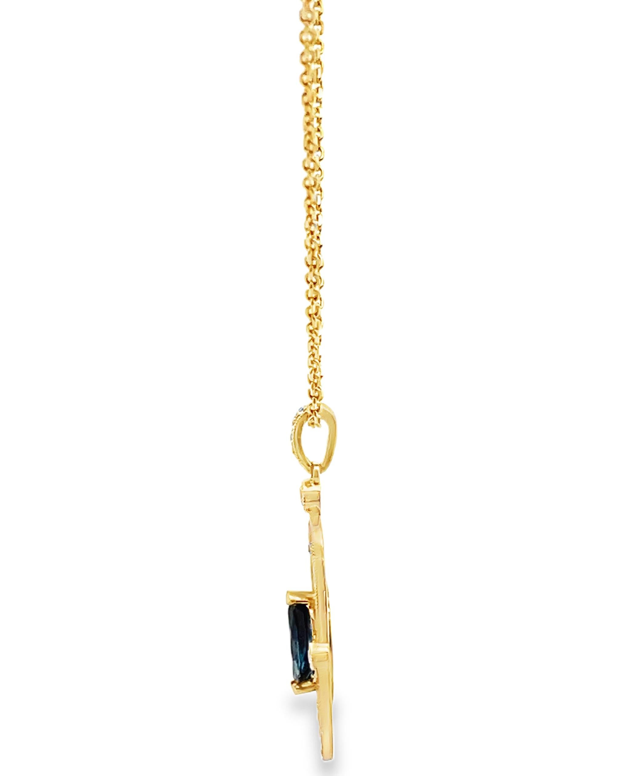 Marquise Form Blauer Saphir und Diamant Anhänger Halskette in 14K Gelbgold (Gemischter Schliff) im Angebot