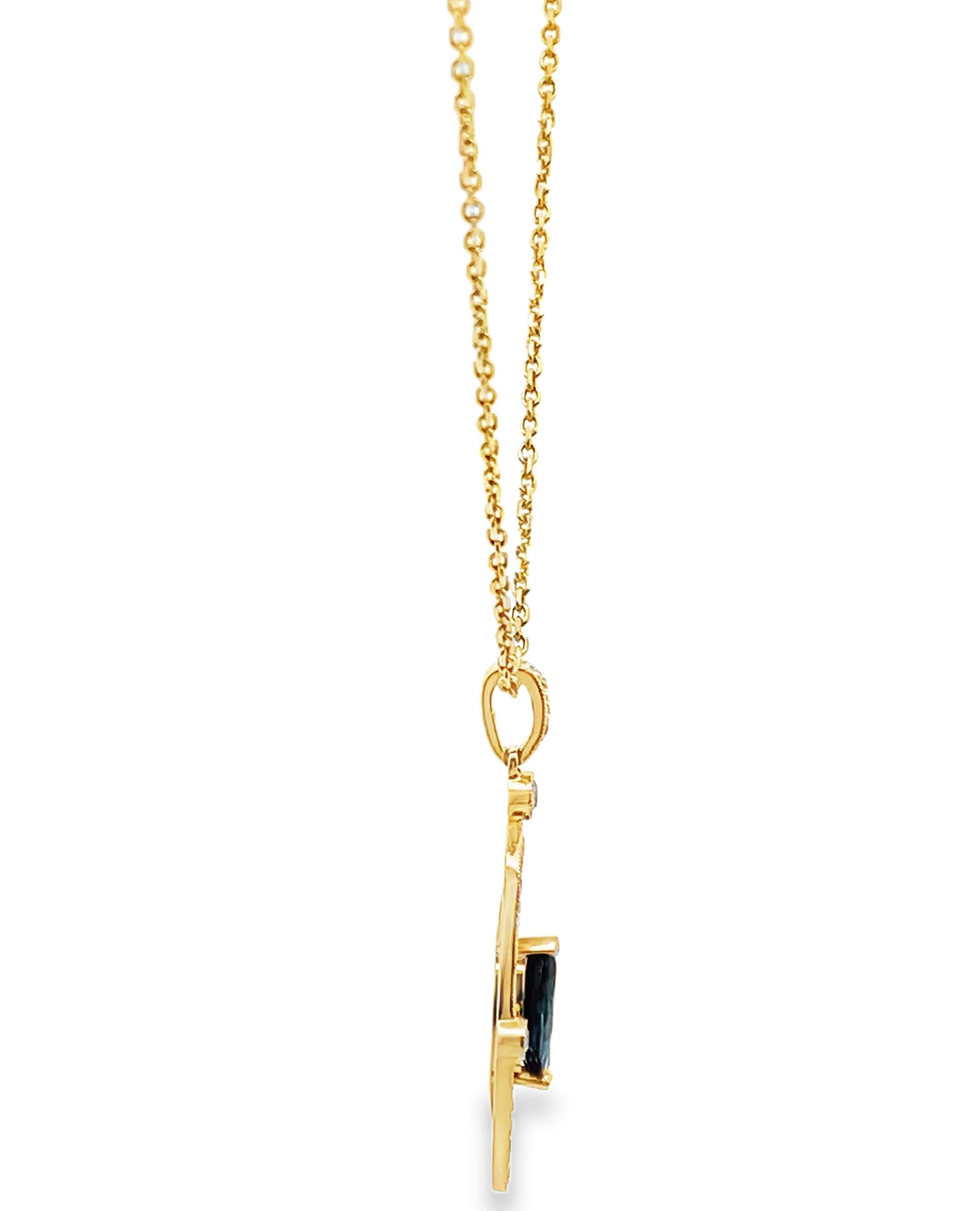 Marquise Form Blauer Saphir und Diamant Anhänger Halskette in 14K Gelbgold Damen im Angebot