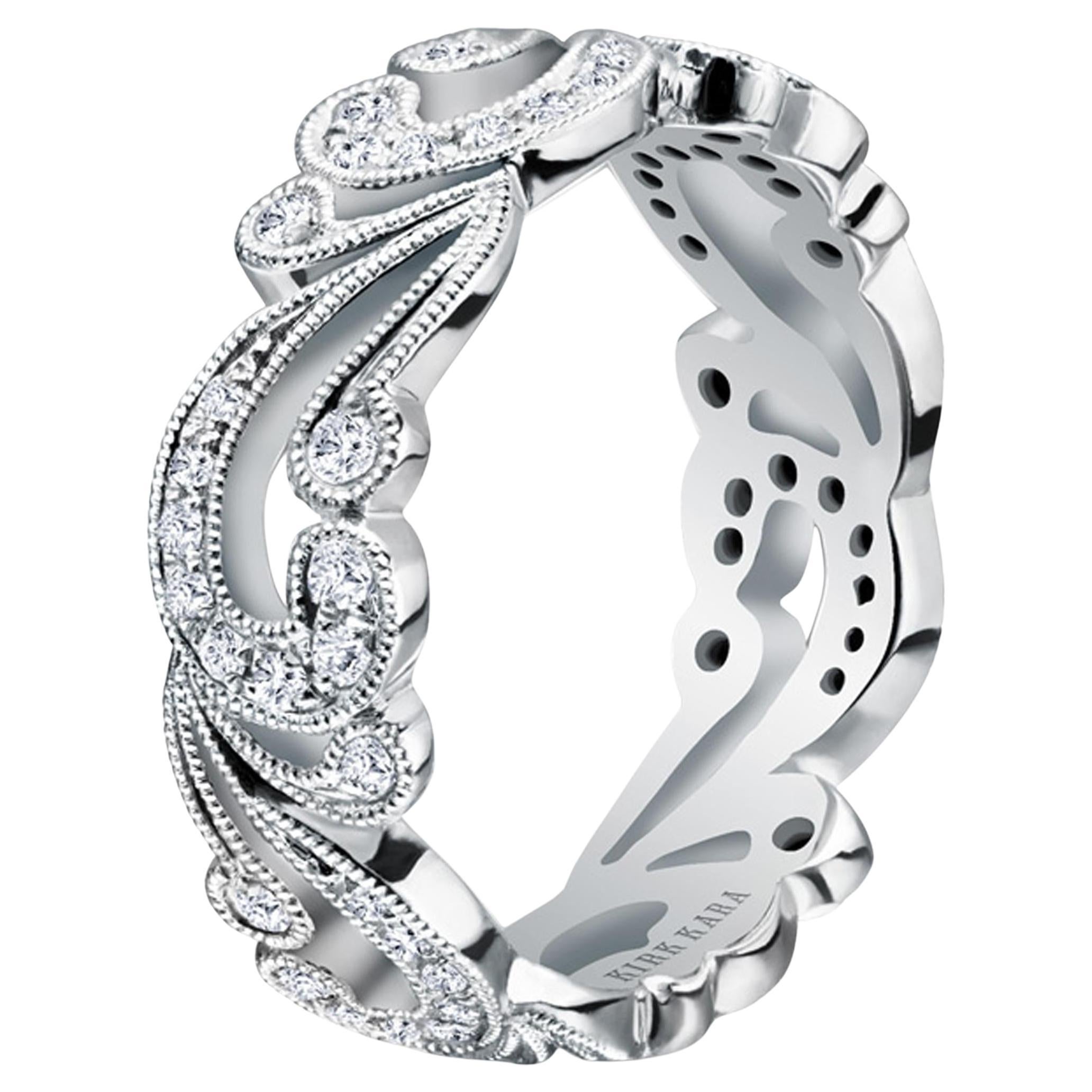 Kirk Kara SS6967-B Bague en platine gravée à la main en filigrane et perles Angelique