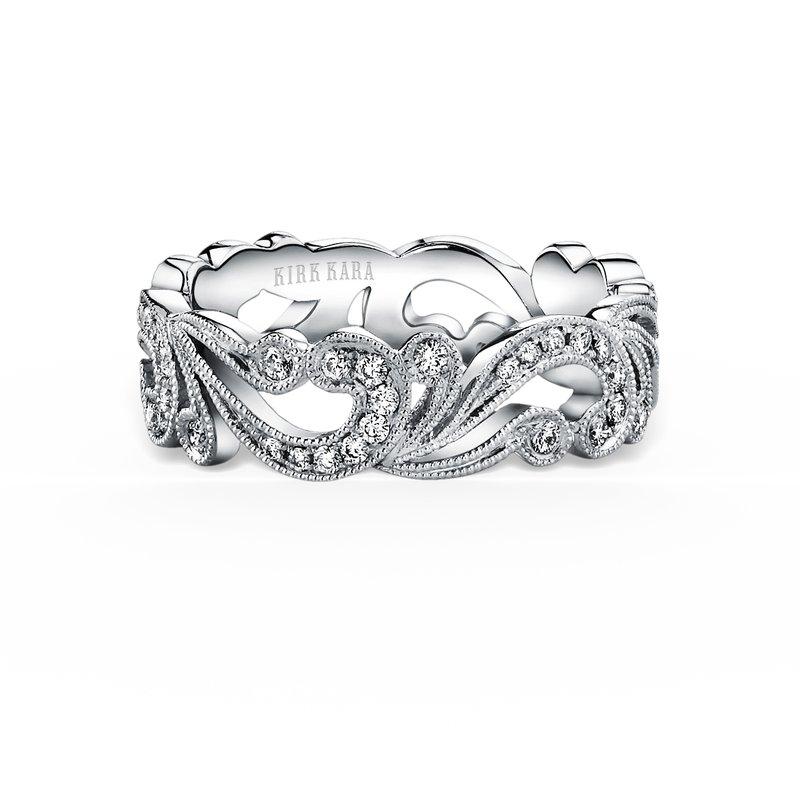 Contemporaneo Kirk Kara SS6967-B Anello Angelique in platino inciso a mano, con filigrana e perline. in vendita