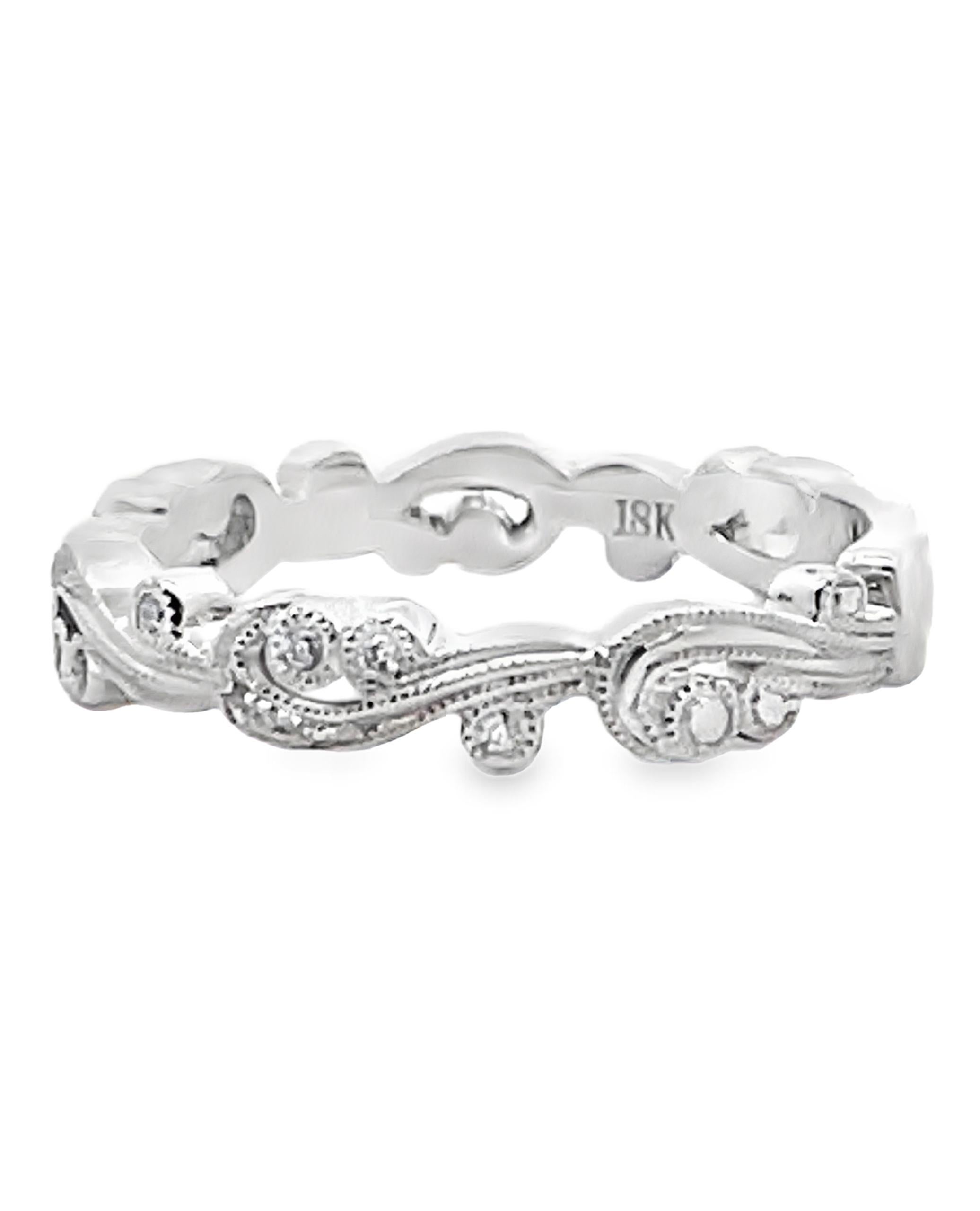 Taille ronde Kirk Kara SS6967-BS1 Bague Angelique en or blanc 18 carats avec diamants en filigrane en vente