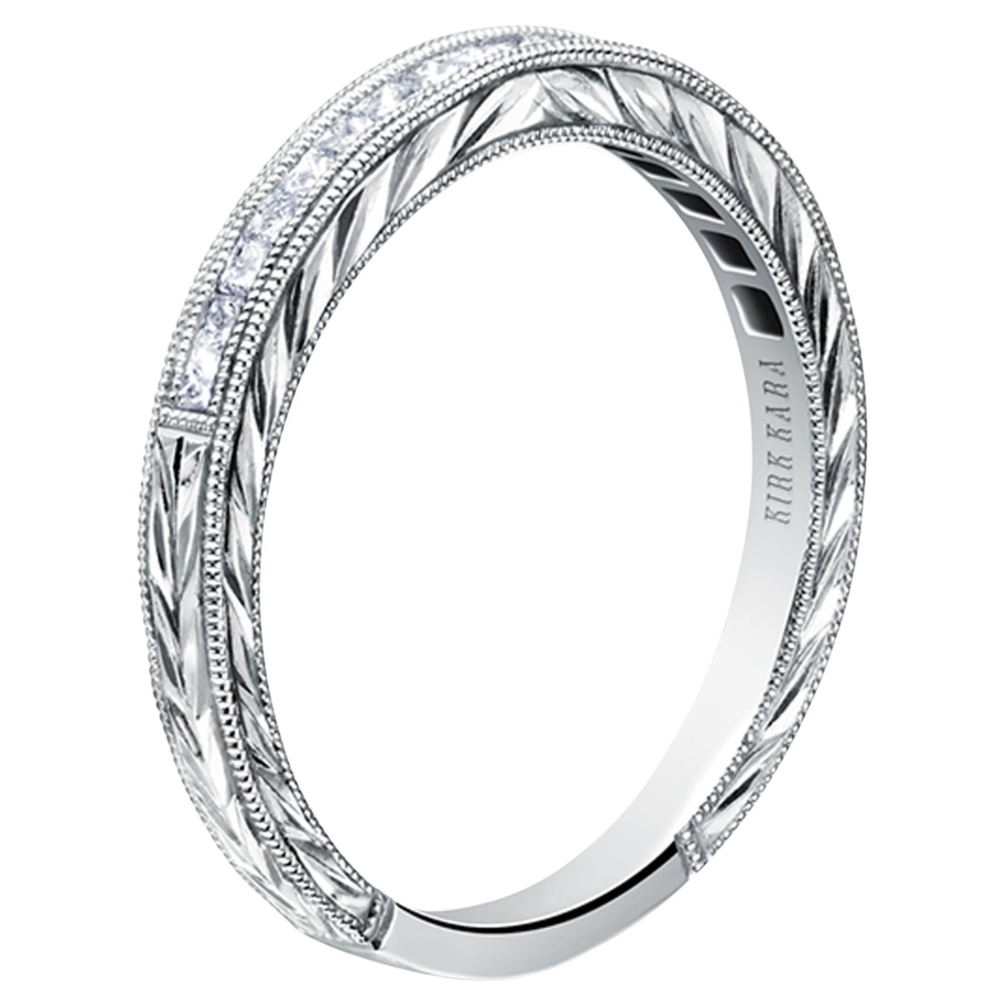Kirk Kara SS6996-B Anello Carmella in oro bianco 18 carati con motivo a foglia inciso a mano