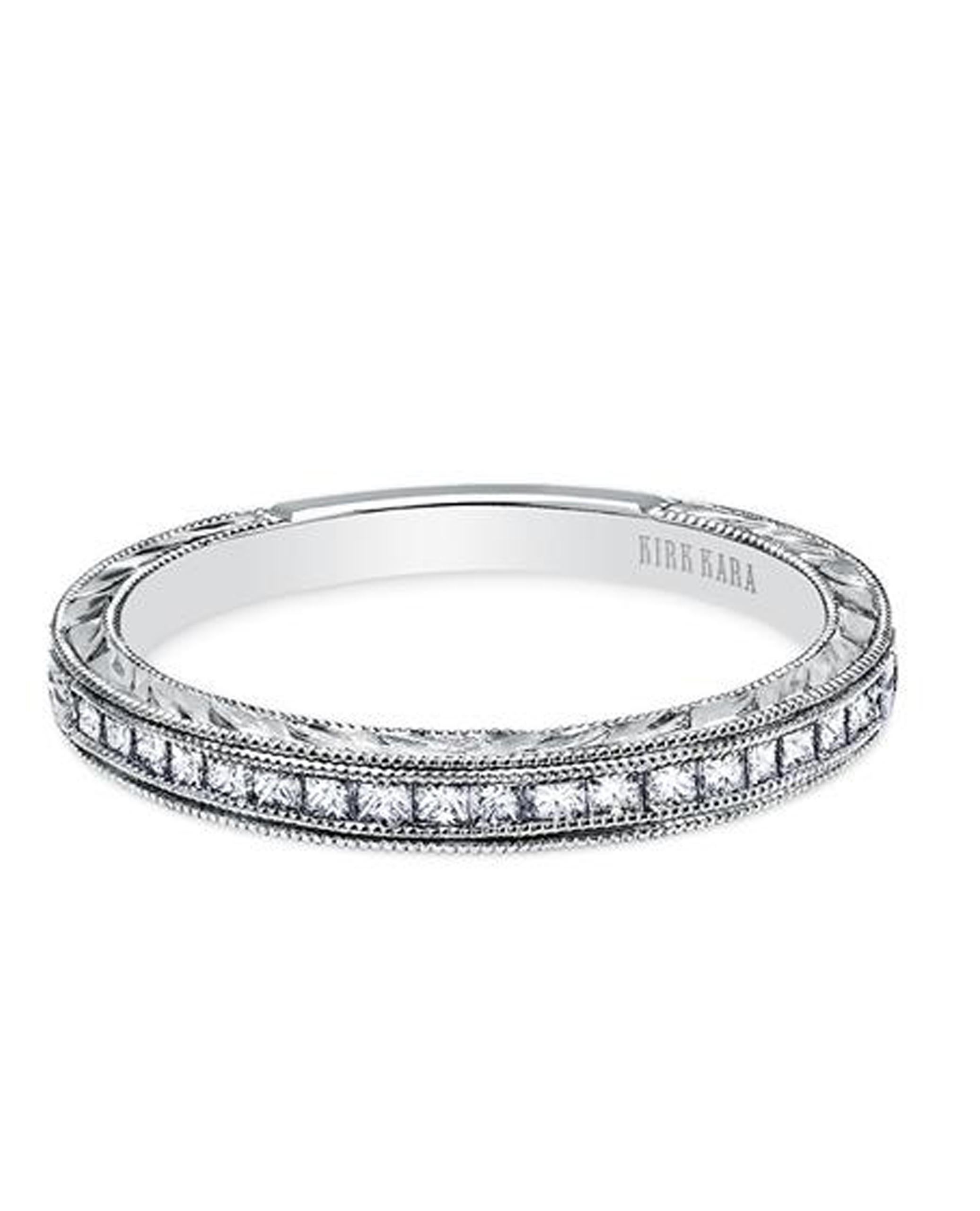 Kirk Kara SS6996-B Bague Carmella en or blanc 18 carats avec motif de feuilles gravé à la main en vente 1